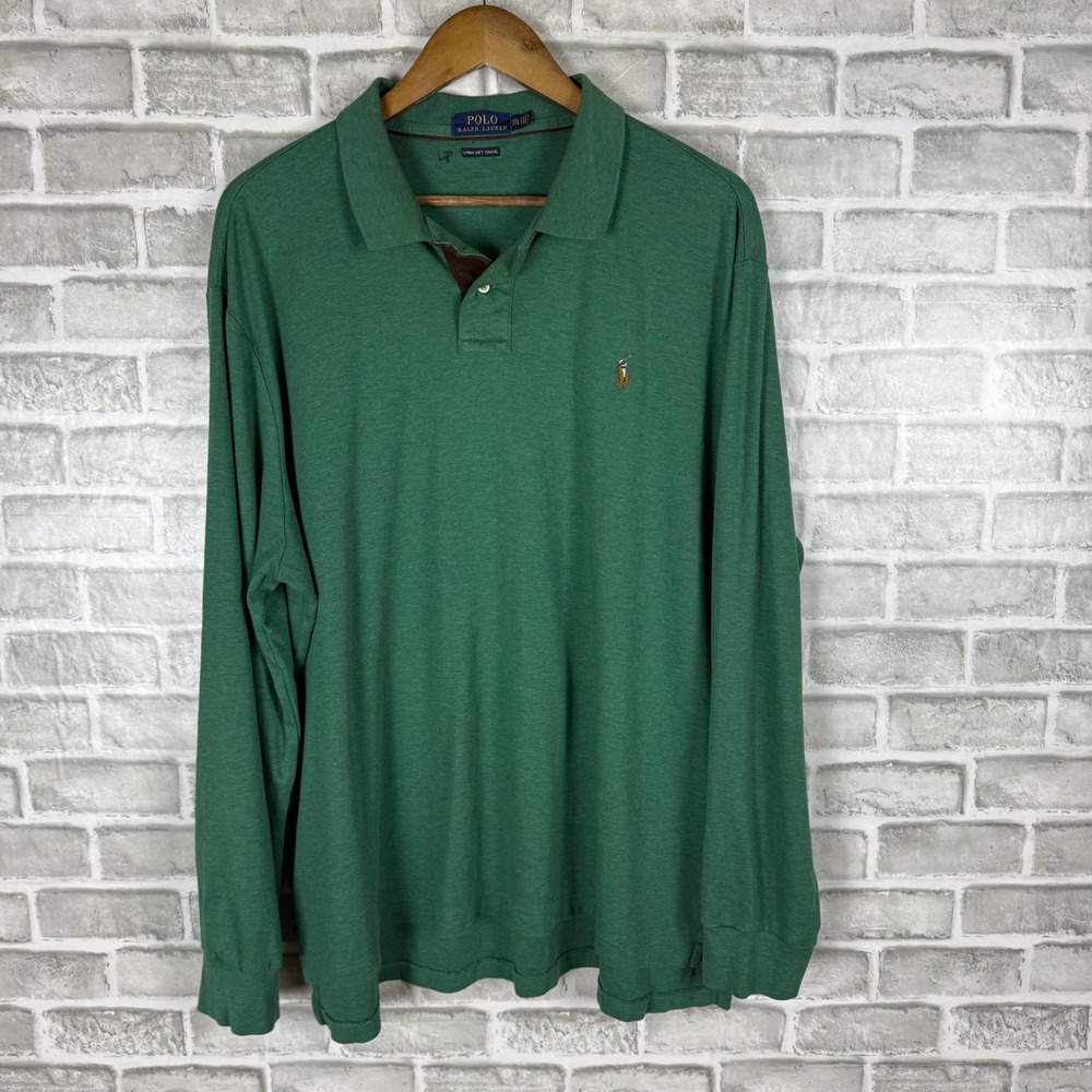 Polo Ralph Lauren Mens XXL Green Pima Soft Touch Long Sleeve Polo Shirt Pony